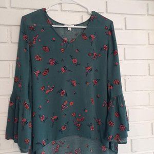 Green and Red Floral Blouse
